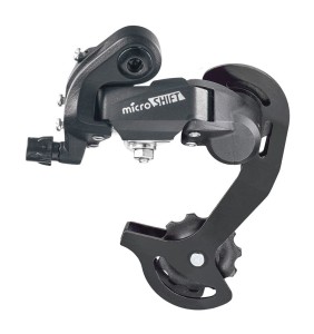  Przerzutka Tylna MICROSHIFT, 6-7.rzędowa(2x6/7), Kompatybilna z Shimano, Krótki Wózek, Max. Tryb 28-30T, Min. Tryb 13-14T, Pojemność 37T, Kompozyt, Montowana na Haku