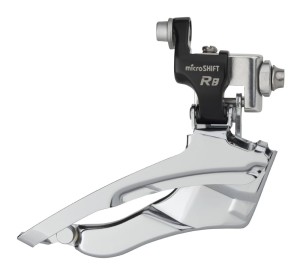  Przerzutka Przednia MICROSHIFT R8, 8.rzędowa(3x8), Kompatybilna z Shimano, Mocowanie na Hak, Zęby Górne 50T, Pojemność 20T